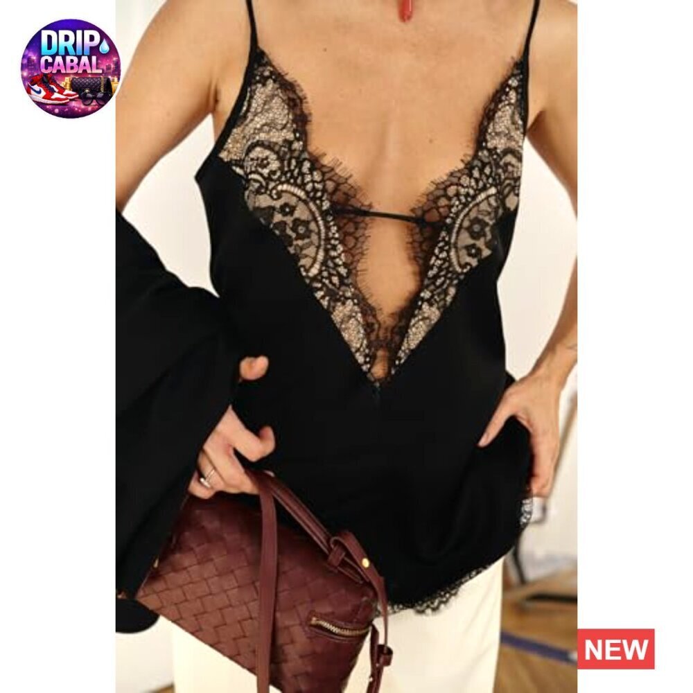Satin Silk Lace Cami Top Spaghetti Strap V Neck Y2K Coquette Going Out - Picture 2 of 4